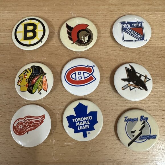 Lot Of 9 NHL Sports Collectibles 1991 Button Toronto Boston New York Detroit - Picture 1 of 3